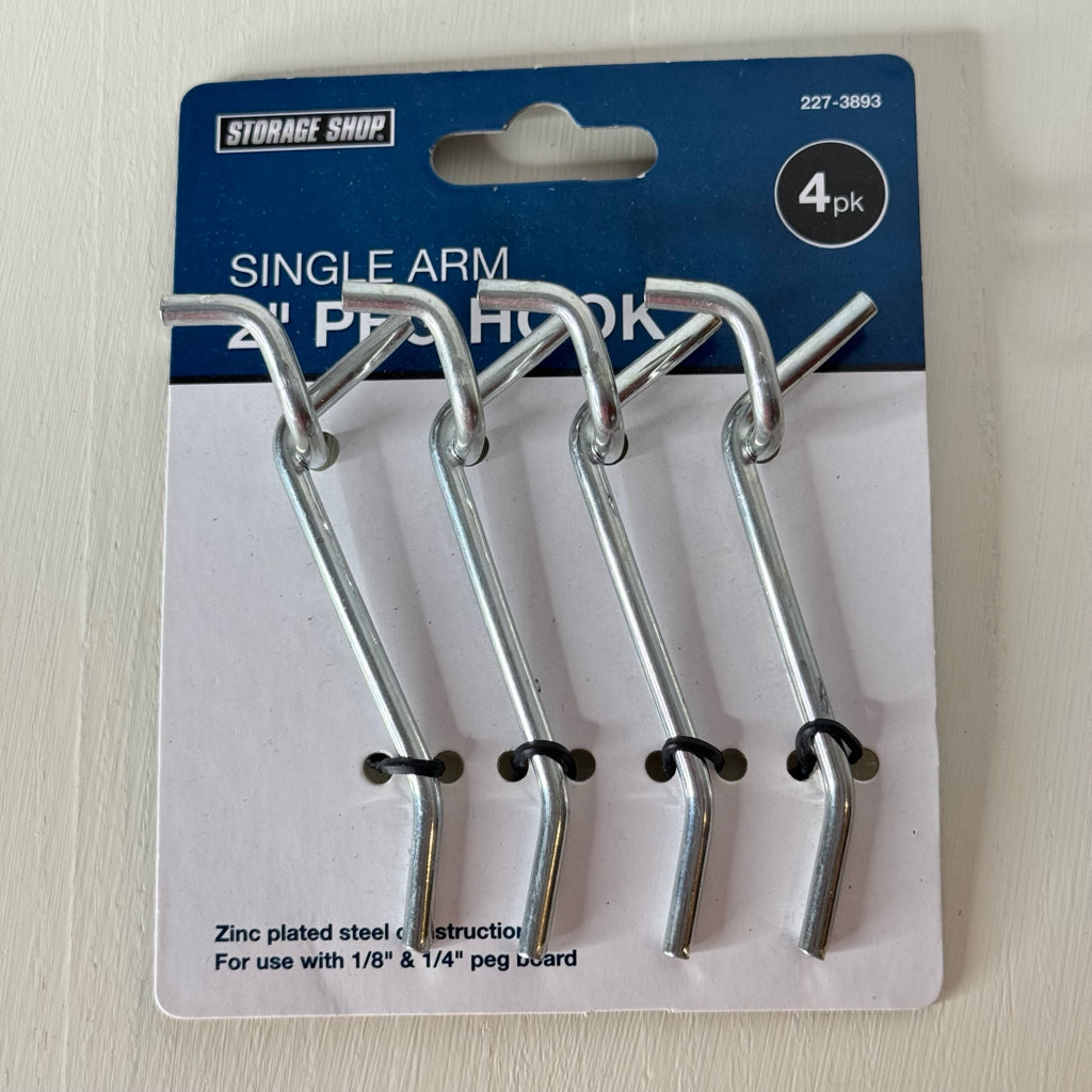 Single Arm 2" Peg Hook - 4pk