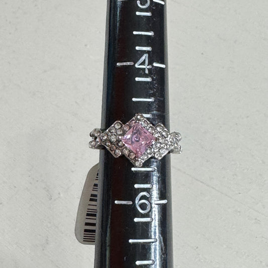 Pastel Pink Kite Shaped Halo Shield Ring - Size 5.5