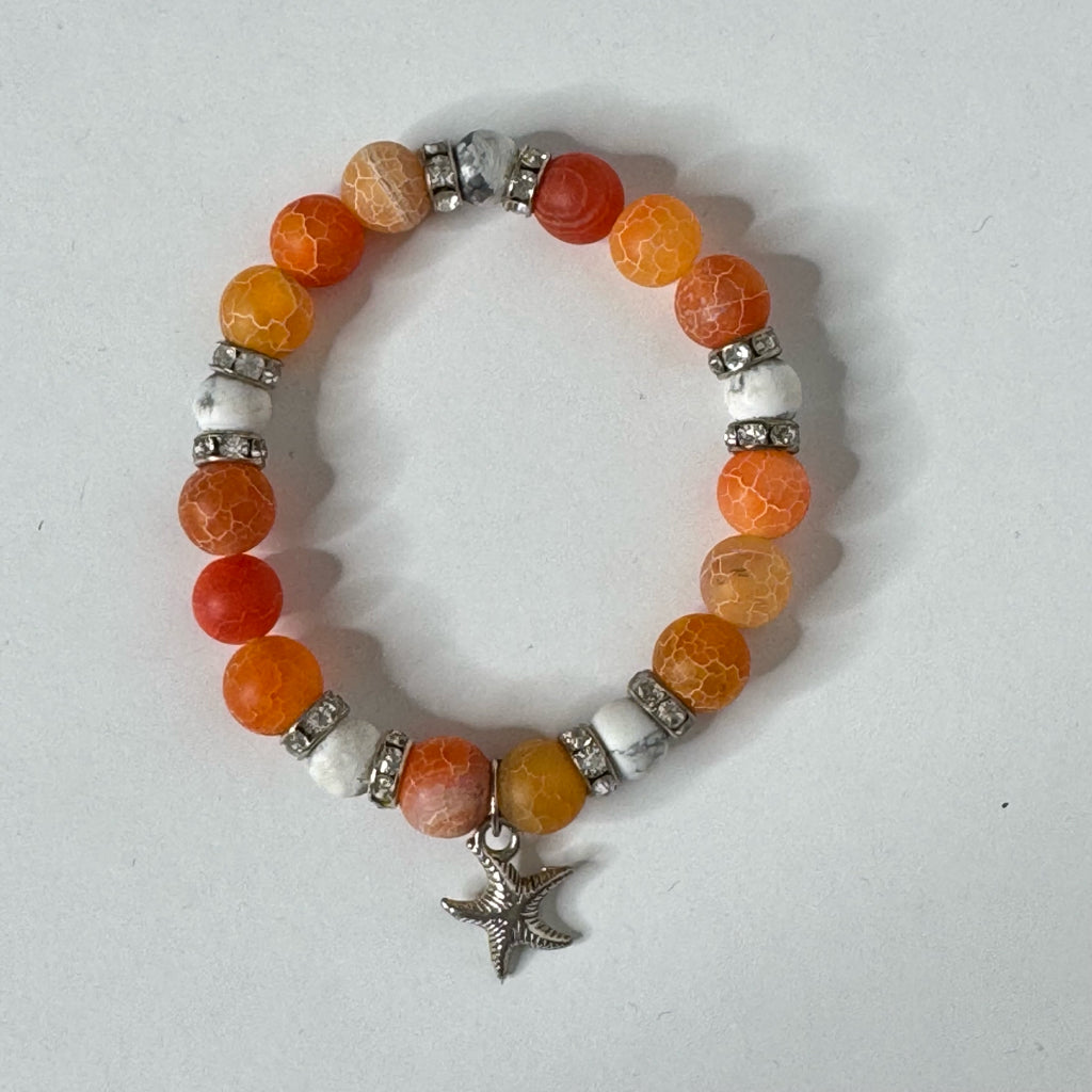 Inga Ann's Orange Agate & White Howlite Beaded Bracelet w/Starfish Charm