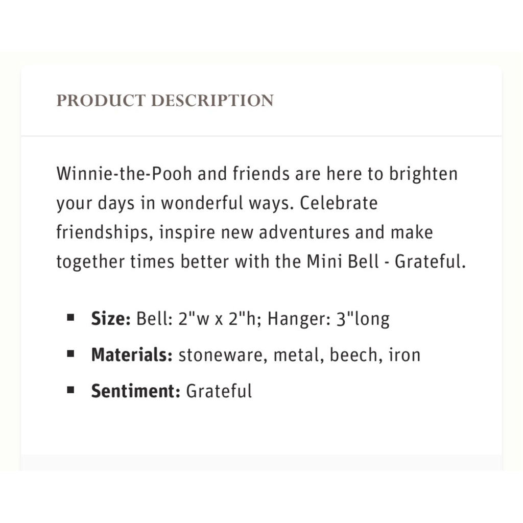 Winnie The Pooh Mini Bell - Grateful