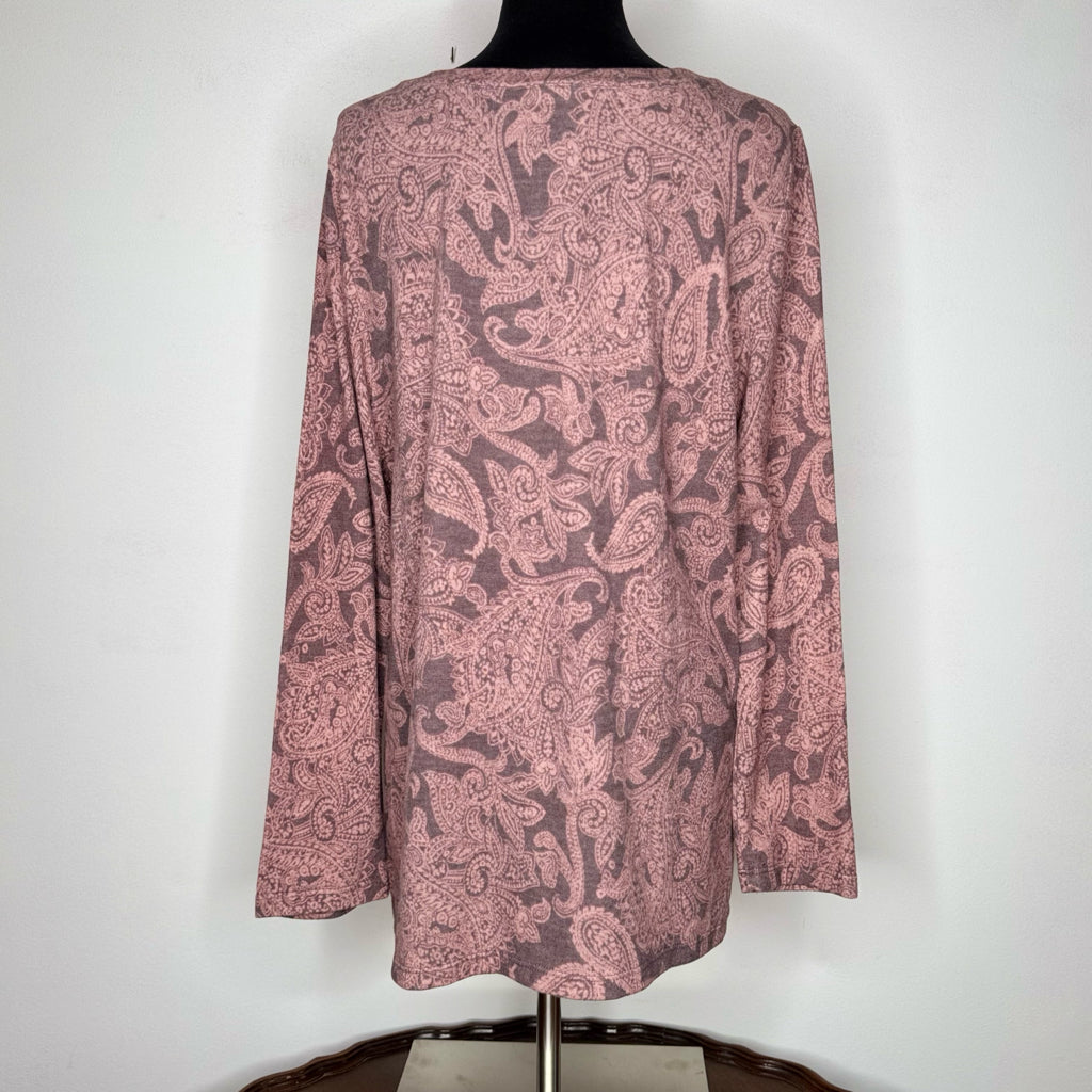 Como Blu Paisley Print Ruched Front Top - Size XL