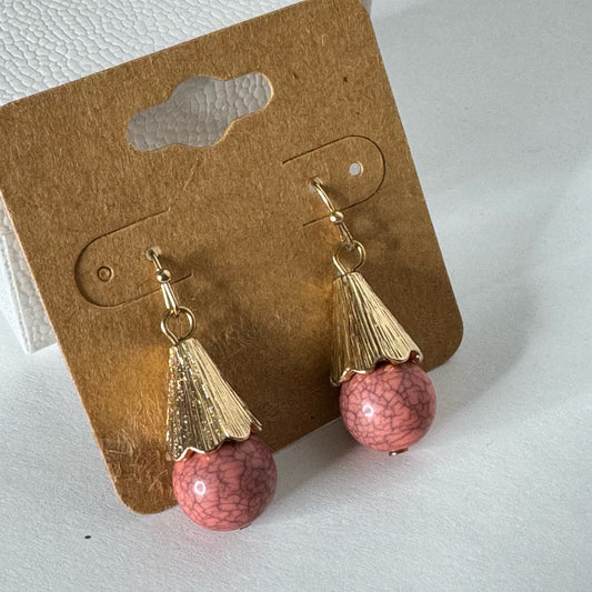Gold & Pink Marble Dangle Earrings