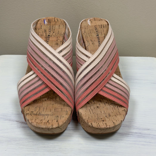 Lucky Brand Kayla Pink Canyon Clay Ombre Cork Wedge Sandals - Size 8 1/2