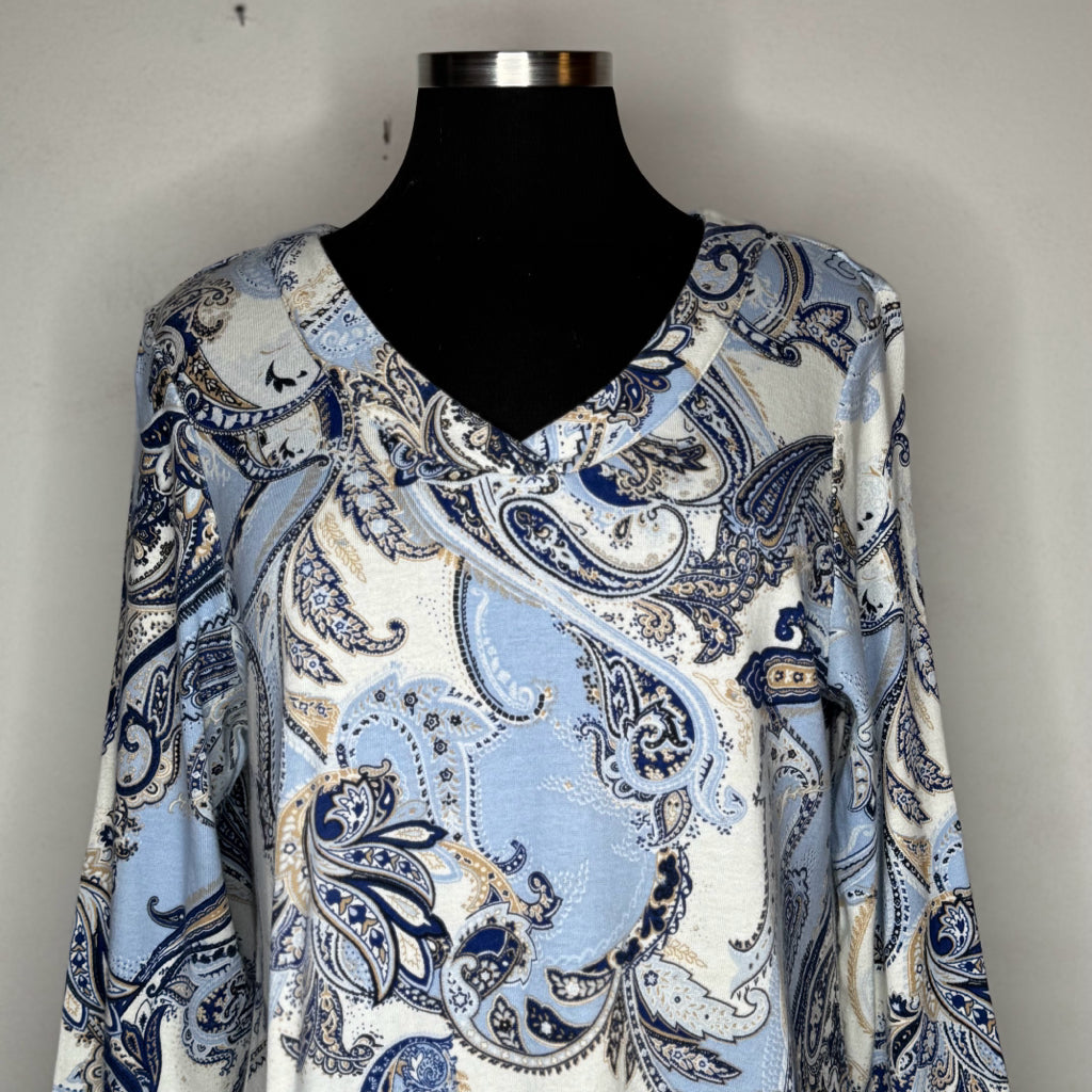 Chico's Paisley Print V-Neck Tunic Top - Size Large