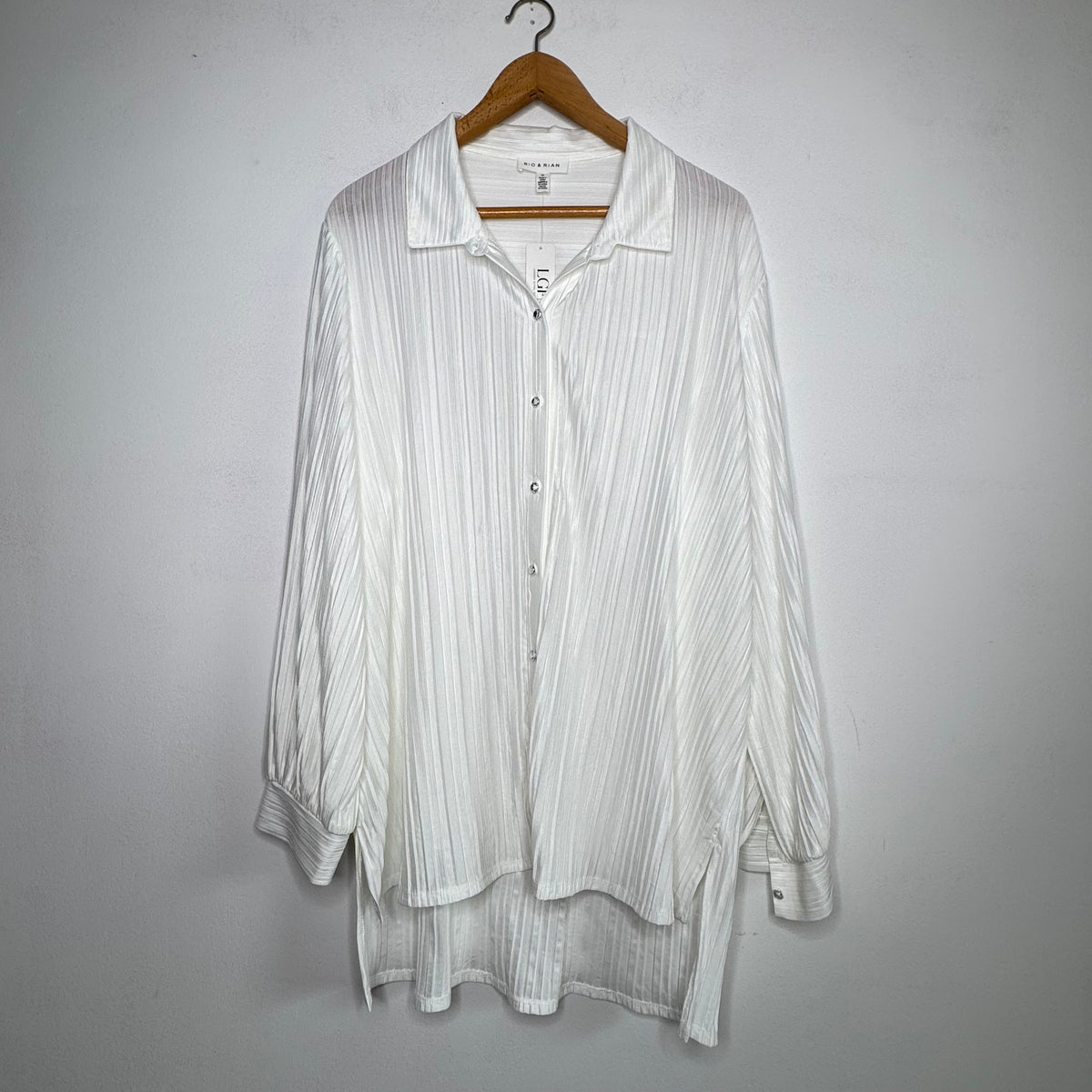 Rio & Rian Pleated Long Sleeve Button Front Top - Size 2X