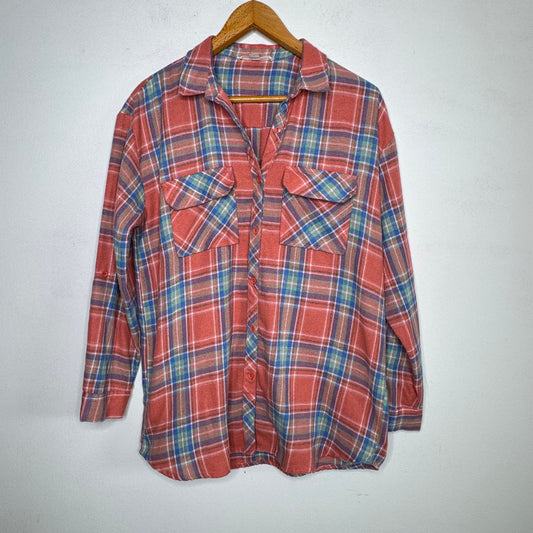 Vine & Love Plaid Flannel Button Front Top - Size Small