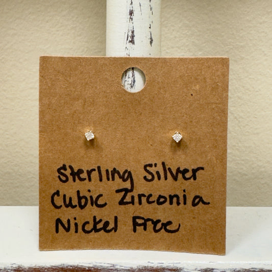 Sterling Silver Cubic Zirconia Nickel Free Post Earrings