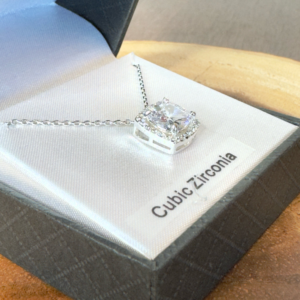 Cushion-Cut Halo Pendant Necklace