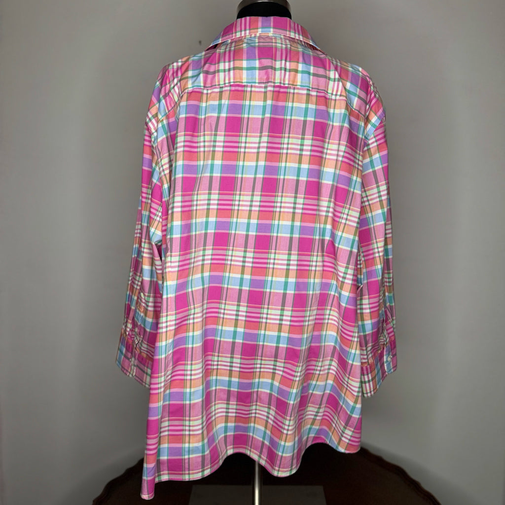 Chaps Plaid No Iron Button Front Top - Size 3X