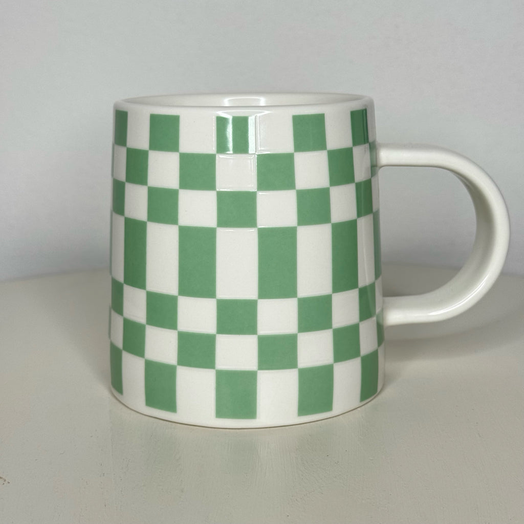 Checkerboard Stoneware Mug - Green