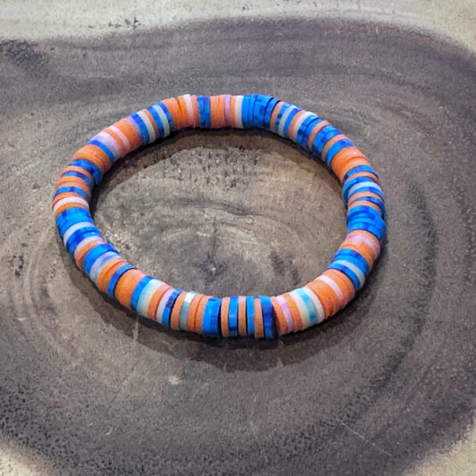 Inga Ann's Orange Blue & White Heishi Beaded Bracelet