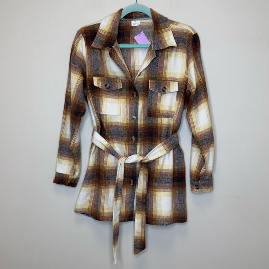 Plaid Belted Shacket - Size Small