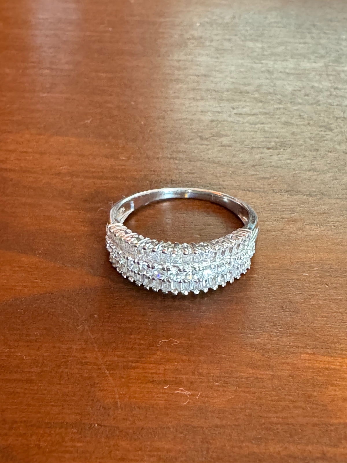 Baguette & Round Brilliant Multi-Row Cluster Statement Ring - Size 9