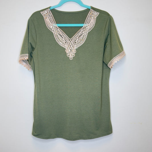 Lace & Sequin Trim Tee - Size XL