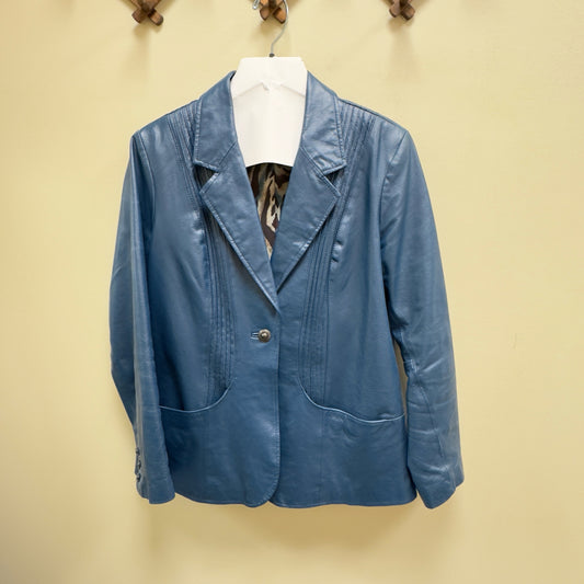 D & Co Blue Leather Coat - Size Large
