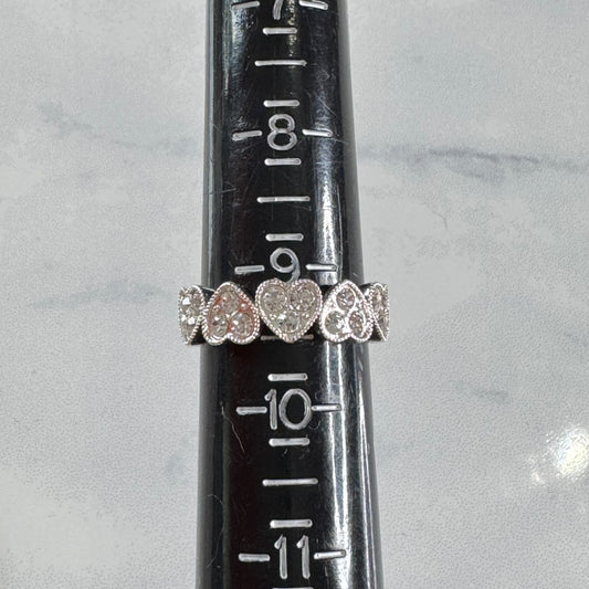 Pave Heart Eternity Band Ring - Size 9