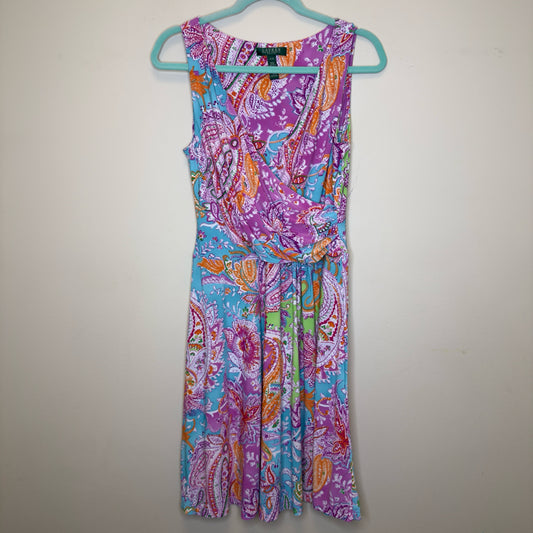 Lauren Ralph Lauren Paisley Faux Wrap Sleeveless Dress - Size Small Petite