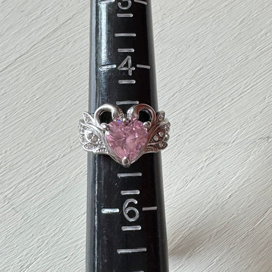 Faux Pink Amethyst Swan Wing Statement Ring - Size 5