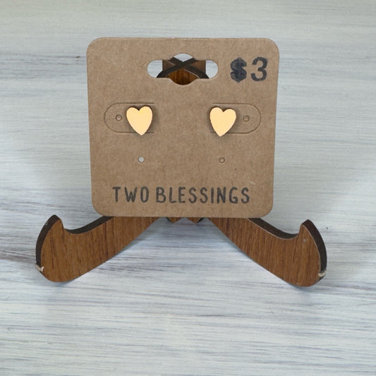 Two Blessings Earrings - Wood Heart - Peach