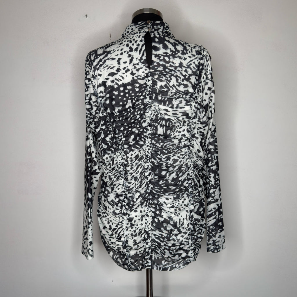 Cable & Gauge Animal Print Mock Neck Ruched Top - Size 1X