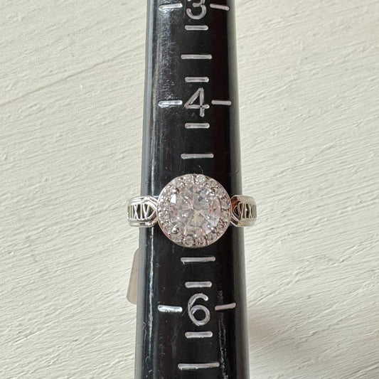 Roman Numeral Cutout Filigree Halo Ring - Size 5