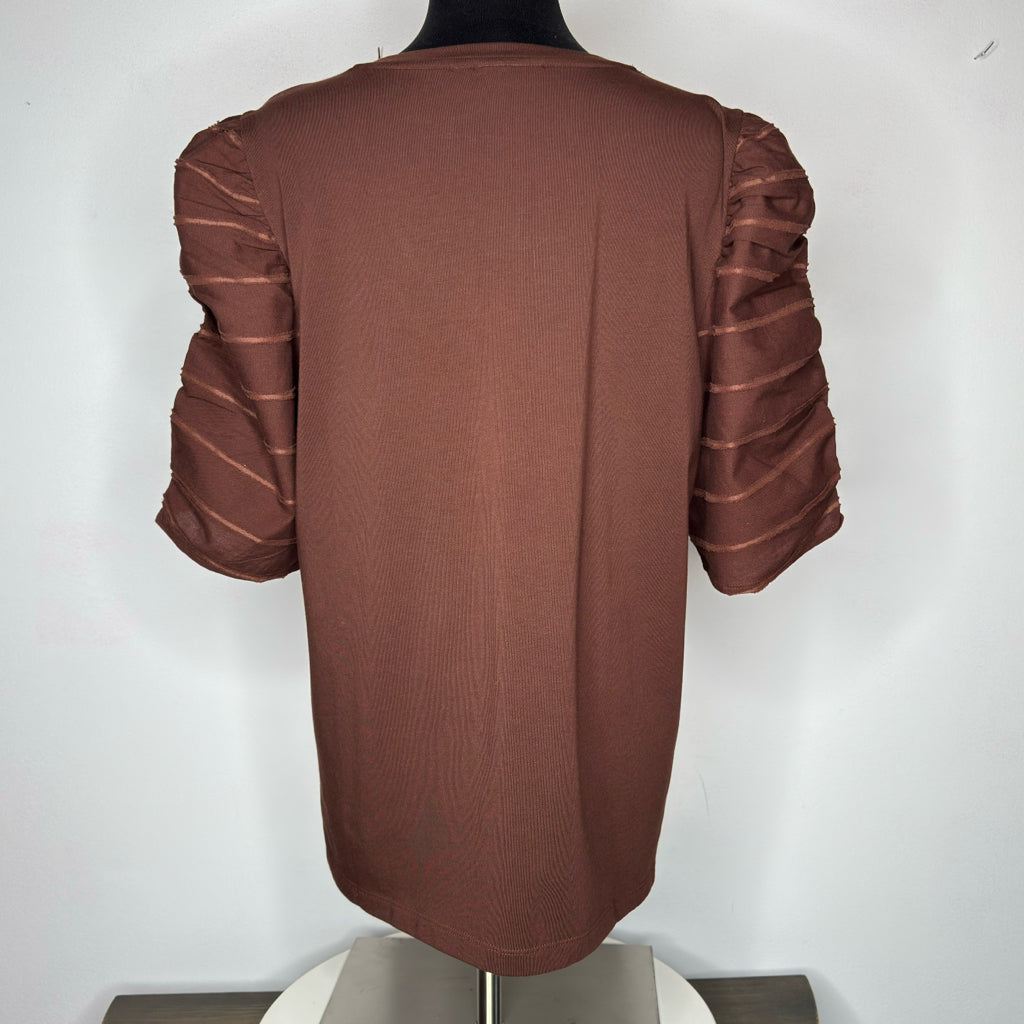 Chico's Ruched Sleeve V-Neck Tee - Size Large
