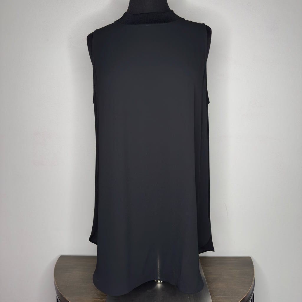 Loft Mock Neck Zip 1/4 Zip Back Sleeveless Sheer Top - Size Large
