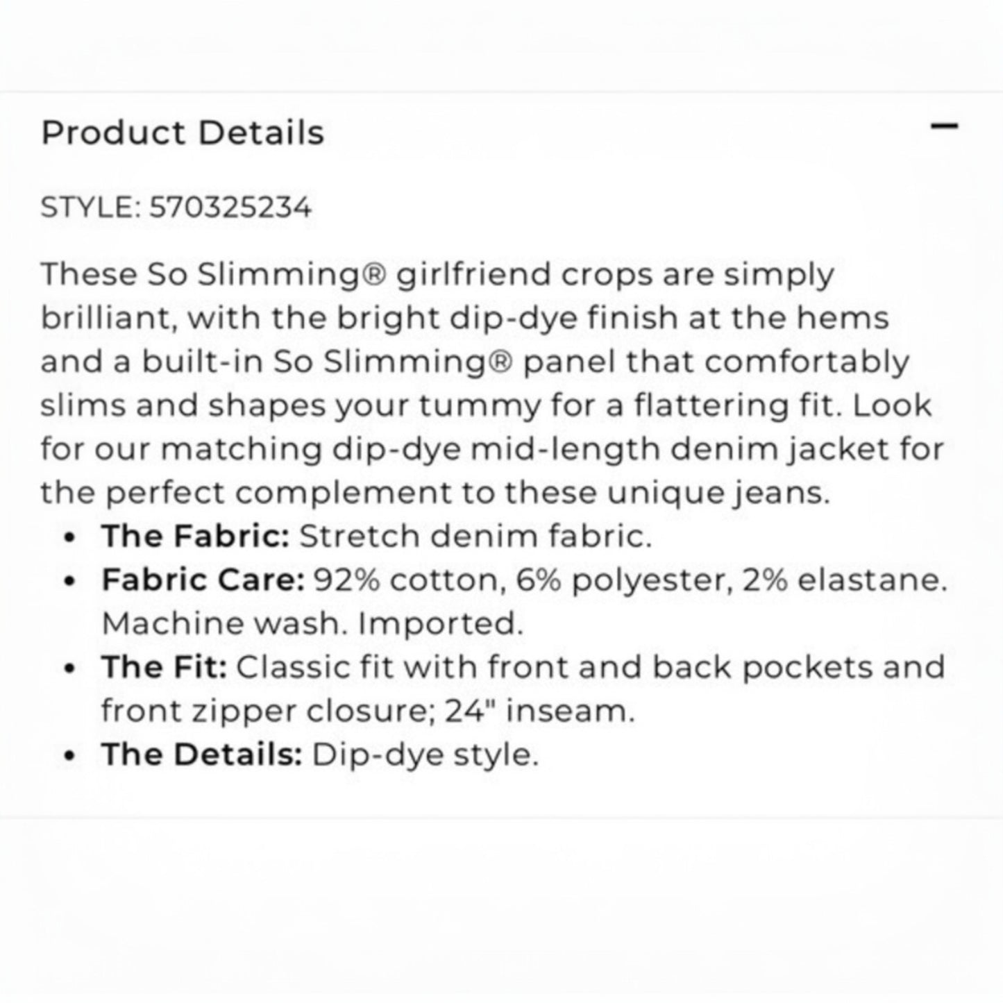 Chico’s Dip Dye Girlfriend Slim Leg Crop Jeans - Size 12