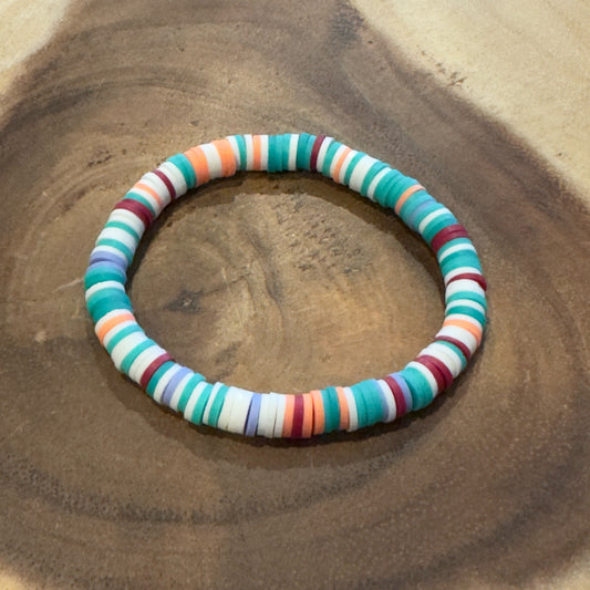 Inga Ann's Teal & White Striped Heishi Beaded Bracelet
