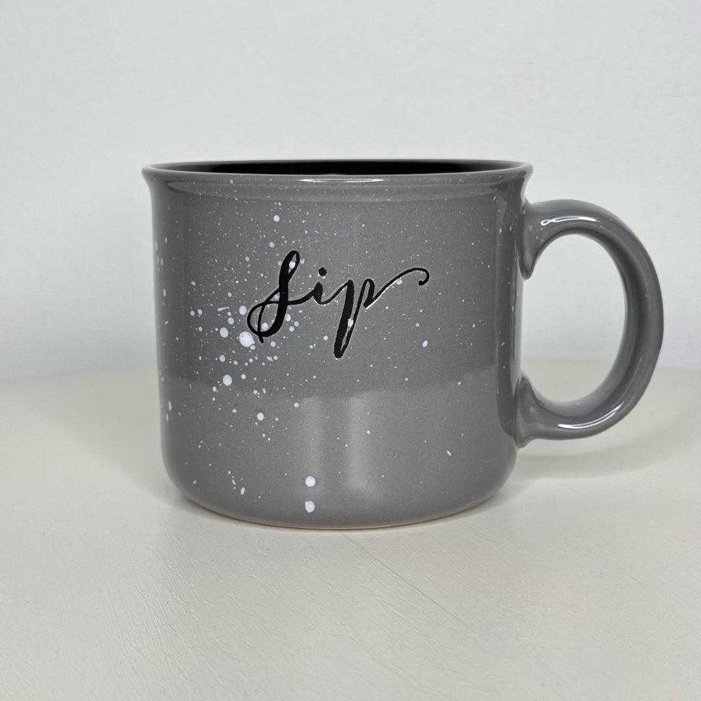 Gray Speckled Ceramic Campfire Style "Sip" Mug