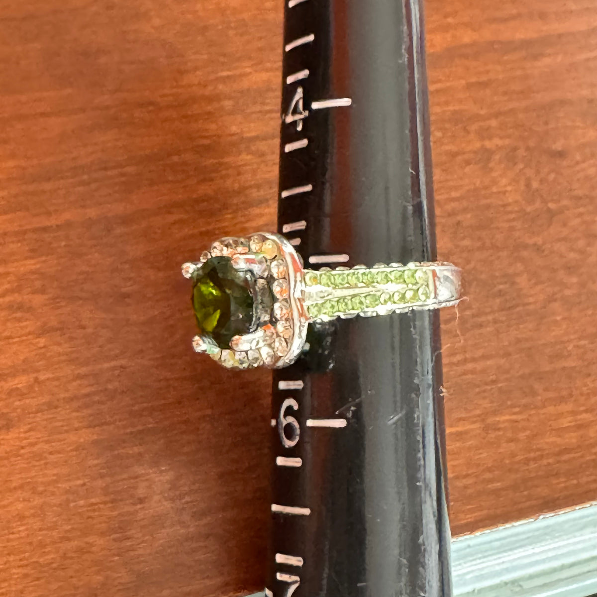 Round Cut Green Cushion Halo Statement Ring - Size 5