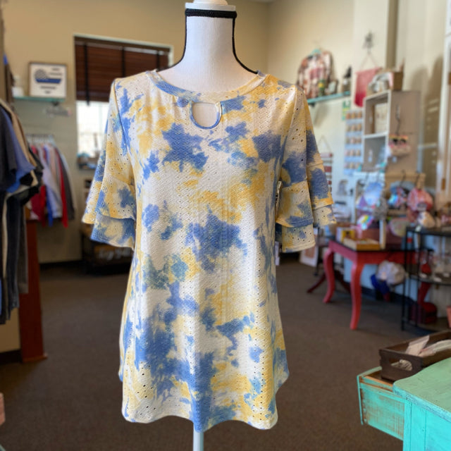 Emerald Tie-Dyed Eyelet Top - Size Medium