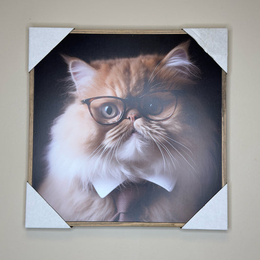 Cat Wearing Glasses Portrait Wall Decor