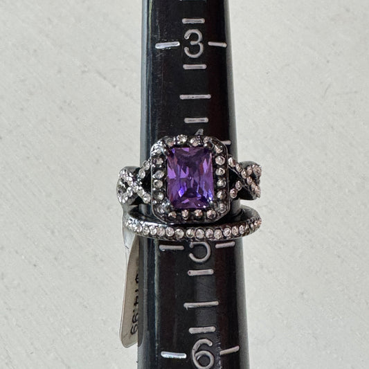 Black Plated Violet Purple Halo Ring - Size 5