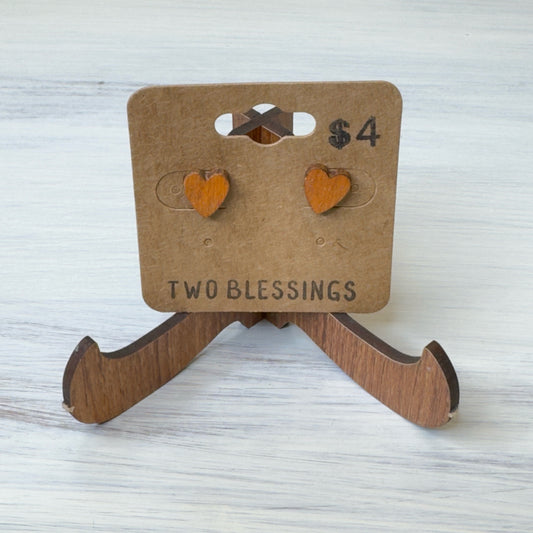 Two Blessings Earrings - Wood Heart - Tan