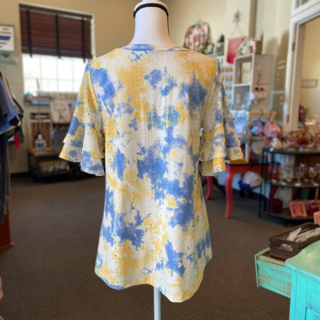 Emerald Tie-Dyed Eyelet Top - Size Medium