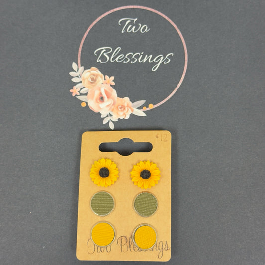 Two Blessings Earrings - 3pk - Sunflower/Green/Yellow