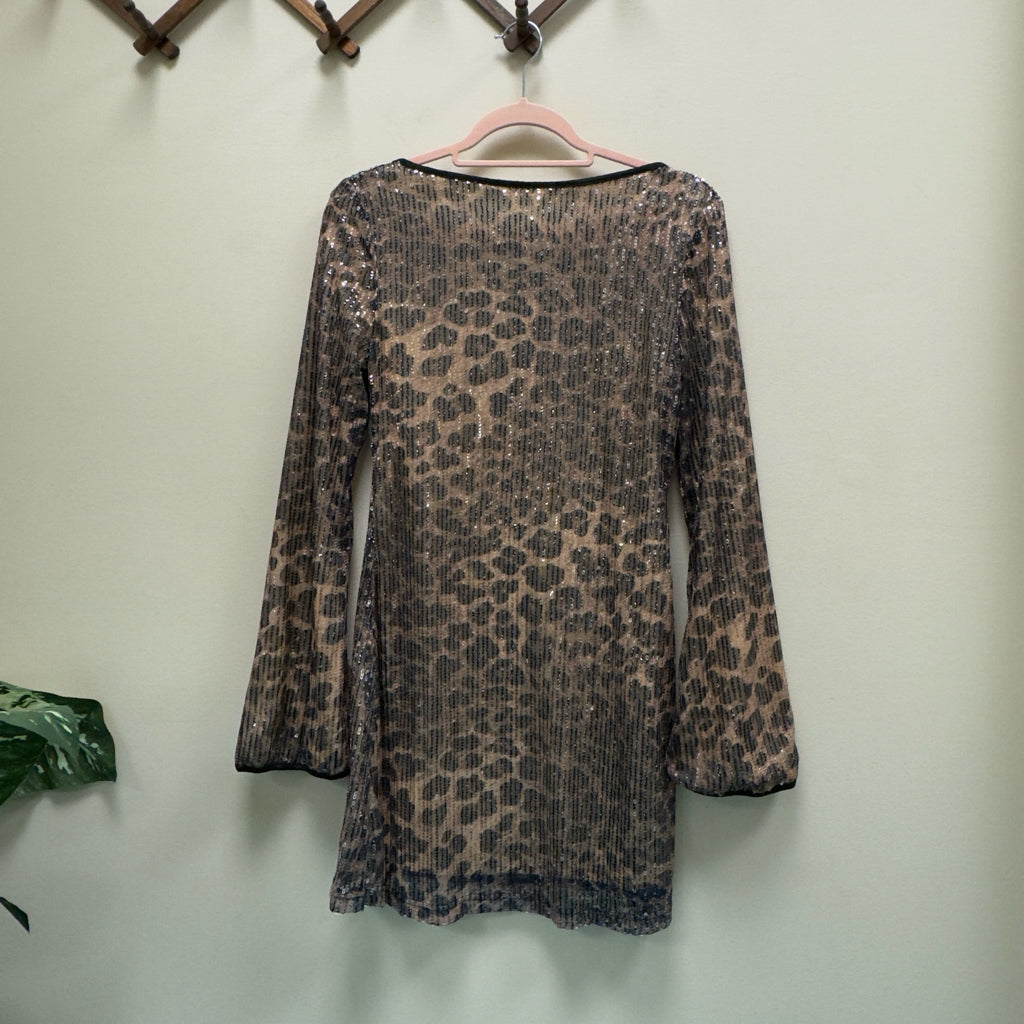 Leopard Print Long Sleeve Dress - Size Medium