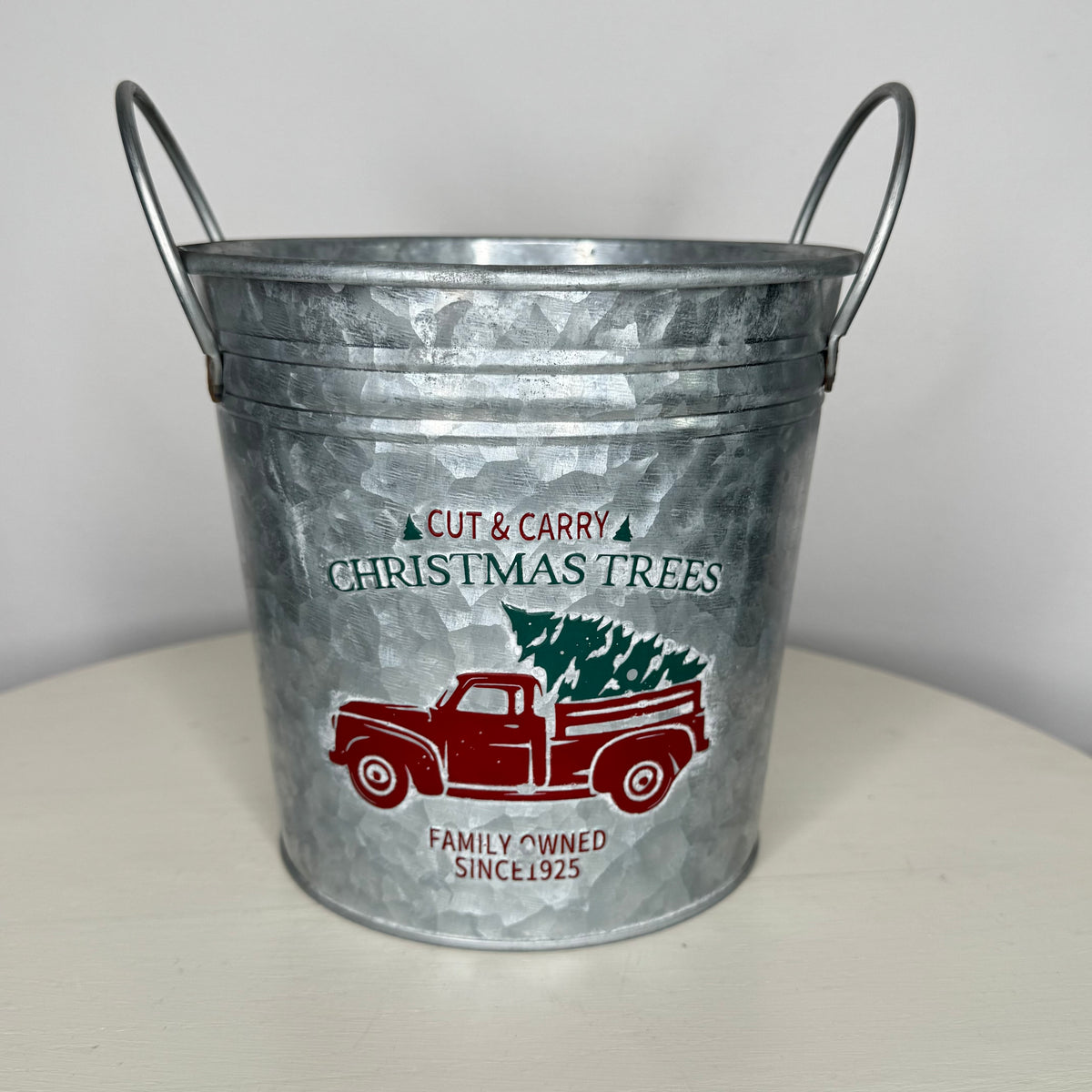 Cut & Carry Christmas Trees Galvanized Metal Pail With Handles