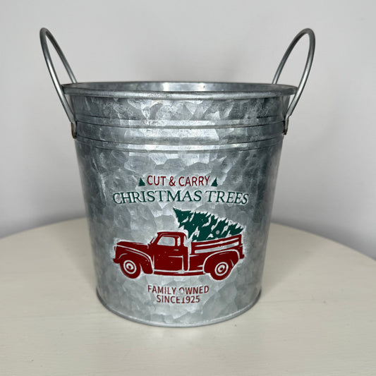 Cut & Carry Christmas Trees Galvanized Metal Pail With Handles