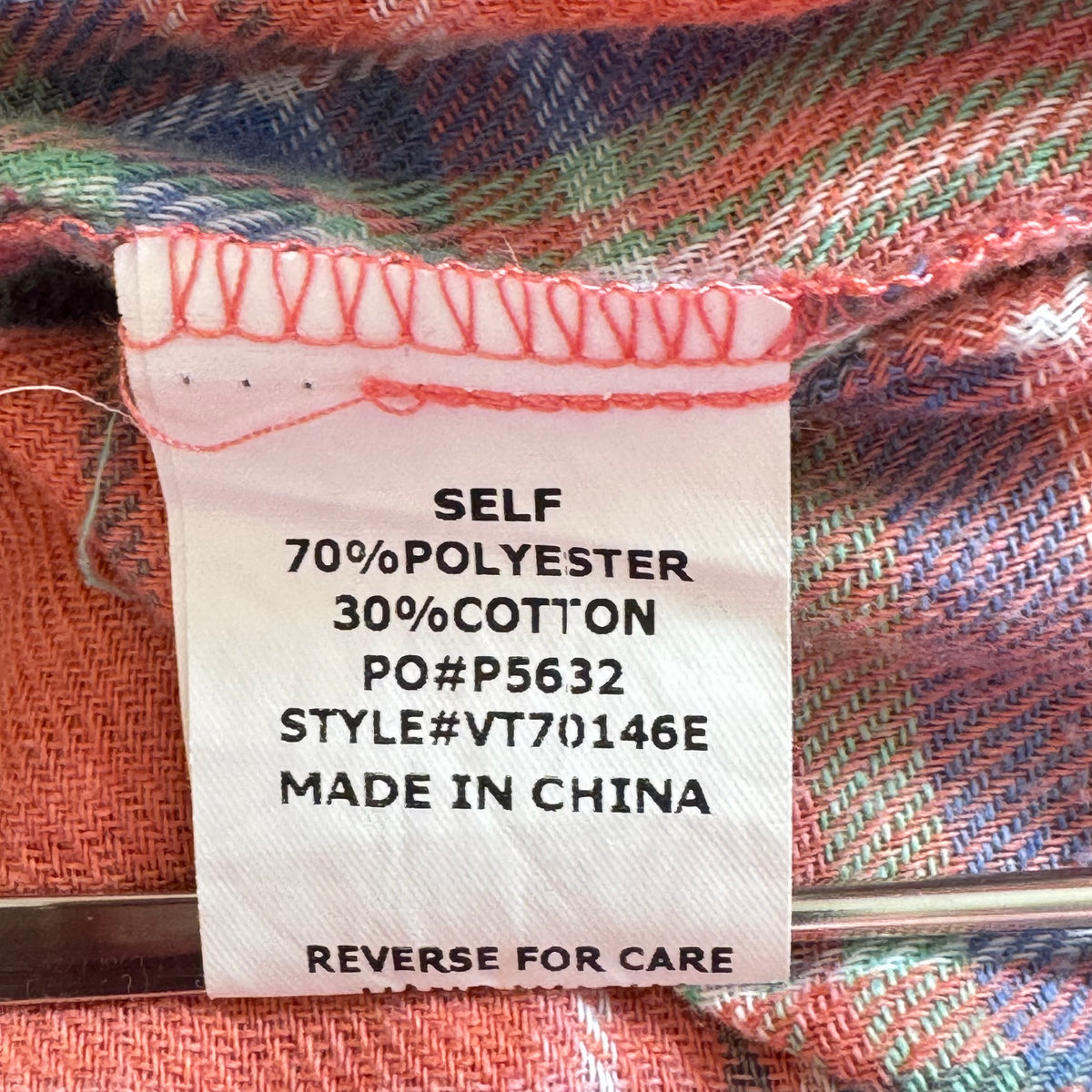 Vine & Love Plaid Flannel Button Front Top - Size Small