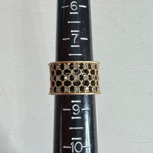 Wide Filigree Lattice Ring With Crystals Ring - Size 8