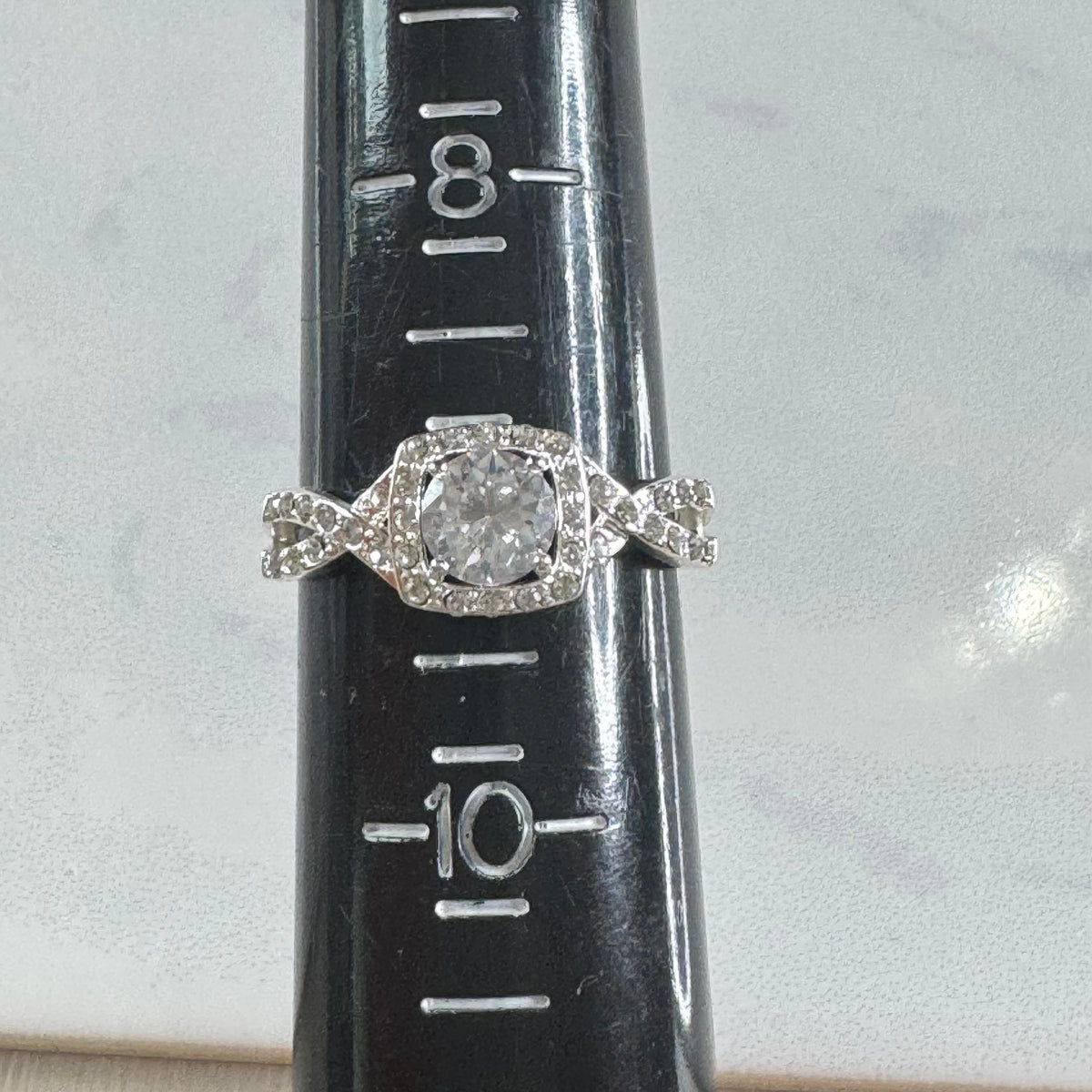 Round Cut Cushion Halo Twisted Shank Engagement Ring - Size 9