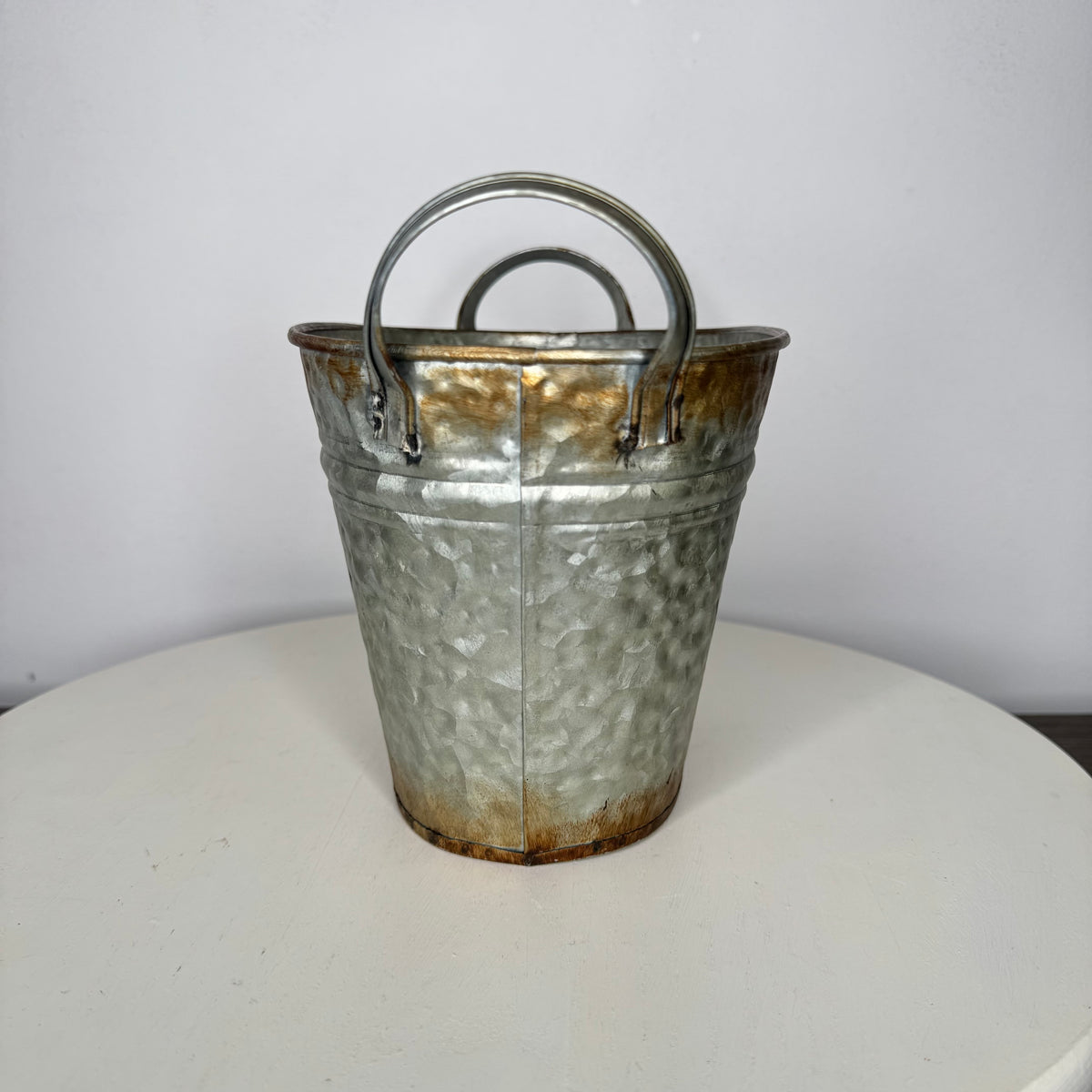 Farmhouse Galvanized Hammered Metal Pail With Handles