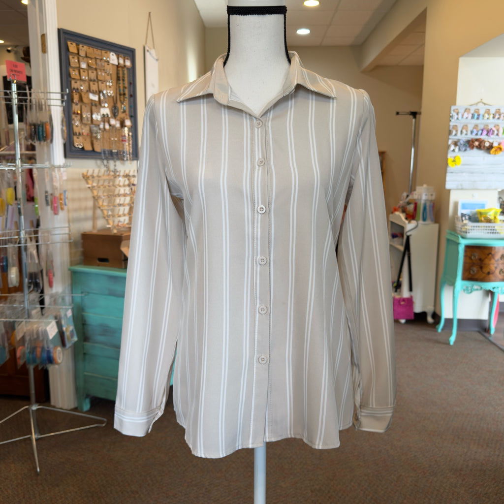 Striped Button Front Top - Size Small
