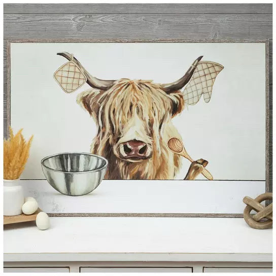 Highland Cow In Kitchen Wood Wall Decor