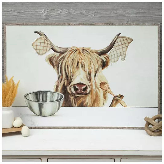 Highland Cow In Kitchen Wood Wall Decor