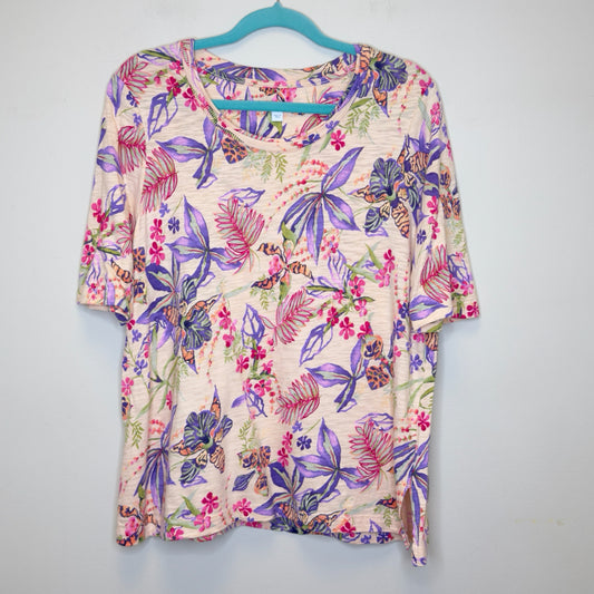 Chico's Tropical Floral Elbow Sleeve Tee - Size Large