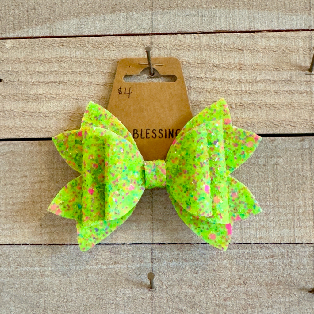 Two Blessings Bow - Green/Multicolor Glitter