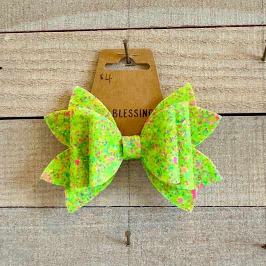 Two Blessings Bow - Green/Multicolor Glitter